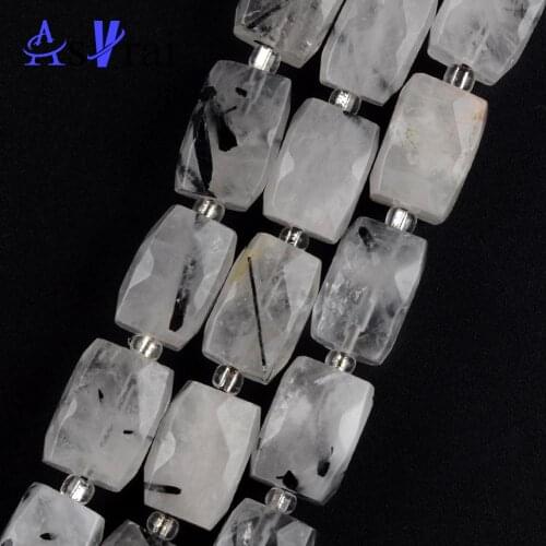 Natural Black Rutilated Quartz Stone Faceted Cuboid Shape Beads For Jewelry Making 15*10mm Spacer Loose Beads Diy Bracelets 15"