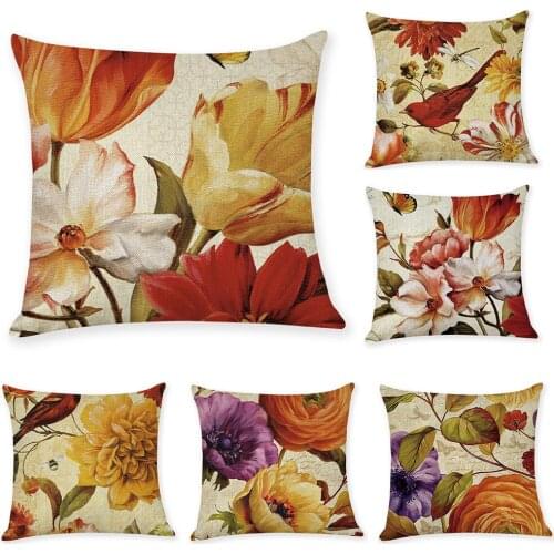 Creative Painting of Flowers Cotton Linen Throw Pillow Case Cover New Home Office Decorative