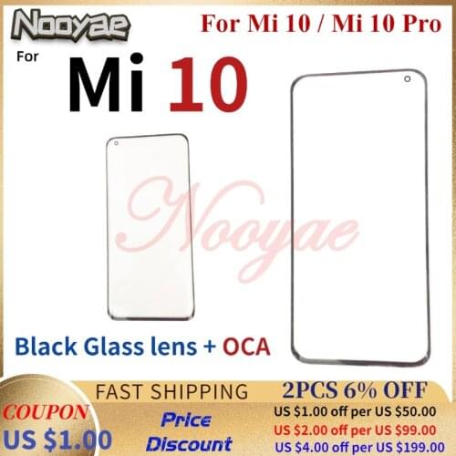 Black 6.67 inch Front Digitizer LCD Sensor Glass Panel For Xiaomi Mi 10 / Mi10 Pro Touch Screen Glass lens With OCA