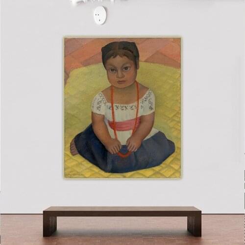 Diego Rivera《Kneeling Child on Yellow Background》Canvas Oil Painting Artwork Poster Picture Wall Hanging Decor Home Decoration