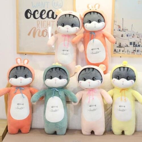Long Pillow Cat Stuffed Animals Plush Toys Kawaii Soft Cat Doll Plushie Girls Gift