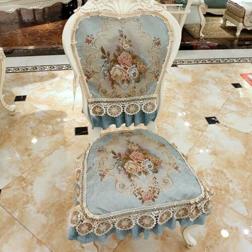 European Jacquard Chair Cover Non-slip Removable Washable Retro Chair Cushion Backrest Set Lace Decorative Chairs Covers Cloth
