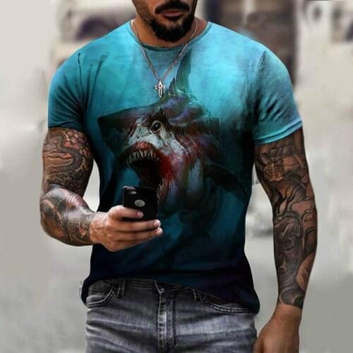 Horror Shark 3D Printing T-shirt Mens Short Sleeve Casual Shirt Breathable Sweatshirt Large Size Polyester Material
