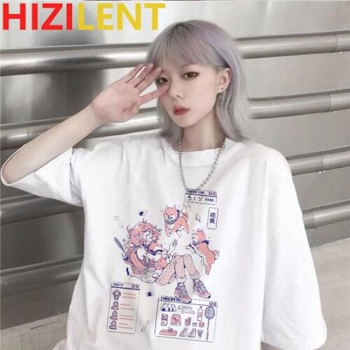 Anime Japanese women T-shirt Summer female casual Harajuku tops plus size hip hop loose women clothing Ulzzang kawaii sweet tees