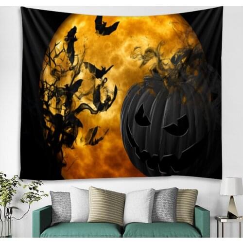 Halloween Tapestry Art Blanket Curtain Hanging Home Bedroom Living Room Decoration Ghost Scary Pumpkin Skull Bat Castle