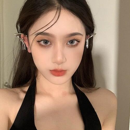 Punk Fairy Clip Earrings 2021 Ear Hook Earring for Women Girl Irregular Metal Crystal Tassel Ear Cuffs Korean No-percing Earring