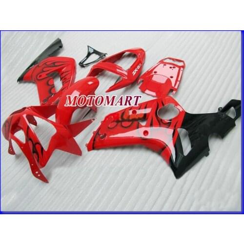 Injection mold Fairing kit for KAWASAKI Ninja ZX6R 03 04 ZX6R 636 2003 2004 Black flames red ABS Fairings set +gifts SQ51