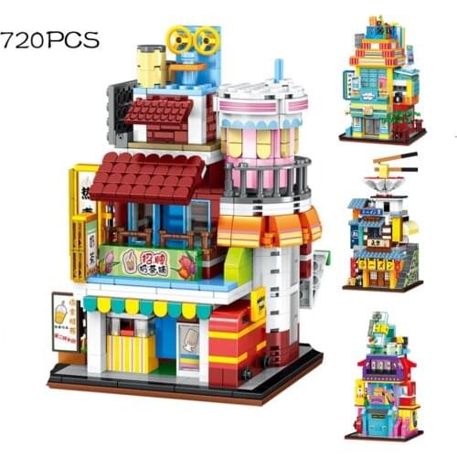 City Mini Street View Japanese Food Milk Tea Shop Assembly Building Blocks With Figures Bricks Toys For Children Christmas Gifts