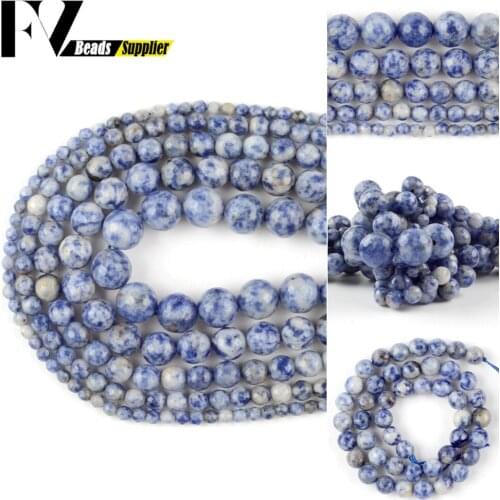 4/6/8/10/12mm Natural Faceted Blue Dot Stone Loose Spacer Round Beads For Jewelry Making DIY Bracelets Necklace Needlework 15"