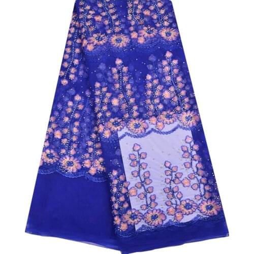 African Lace Fabric With Plenty Stones 2018 Royal Blue Color Lace Fabric For Wedding Dress Bridal Nigerian Lace Fabrics 1249