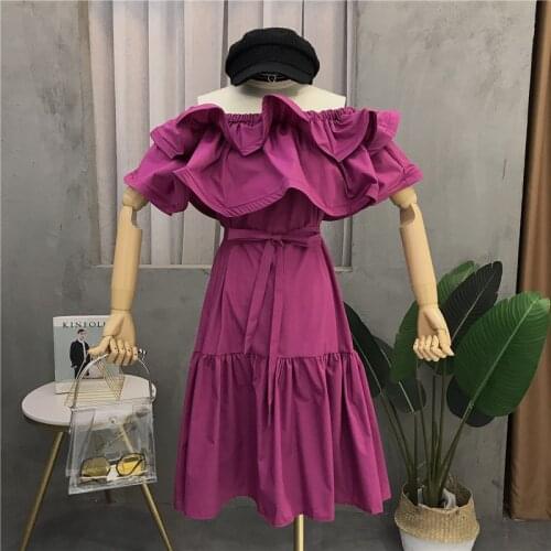 2020 Summer Cute Dress Women Slash Ruffles Neck 11 Colors Cotton Linen Midi Dress Empire Slim Party Dress Plus Size M-7XL