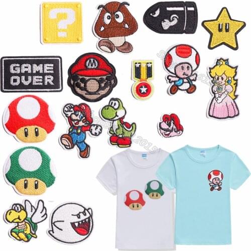 Super Mario Embroidery Clothes Patches Cartoon Game Anime Sew Iron Clothing Patch Kid Shirt Hoodie Tops Applique Cloth Sticker