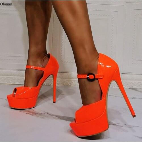 Olomm New Women Platform Shiny Sandals Unisex Sexy Stiletto Heels Open Toe Gorgeous 10 Color Party Shoes Women US Plus Size 5-20