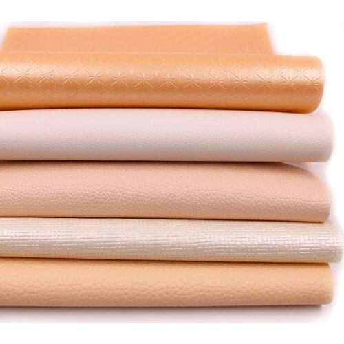 Solid Color PU Leather Fabric Plain Lychee Fabric Cotton Back 5 pcs 7.7"x12.9" (20cm x 33cm) for Making Bags Craft DIY Sewing