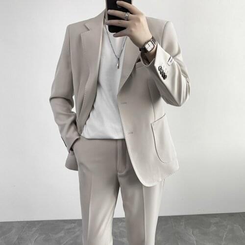 2021 Solid Color Suit Men 2 Pcs Set Wedding Groom Tuxedos Suits Slim Casual Business Costume Homme Blazer Pant Terno Masculino