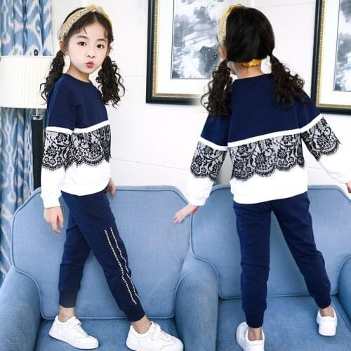 2019 Autumn Girls Clothes Children Clothing Set Sweatshirt+Pants 2-piece Casual Suits Girls Clothing Kids Clothes 2 Colors 3-14Y
