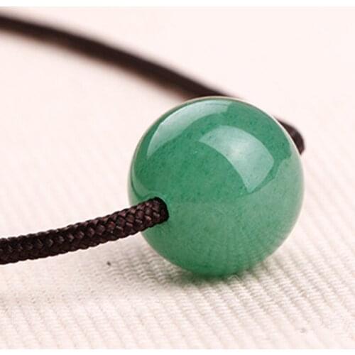 14mm Natural Green DONGLING Stone Pendant Contracted Style Round Bead Pendant Necklace Gift For Women Men Lovers Stone Jewelry