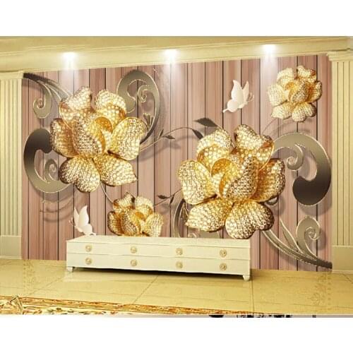 Luxury 3D golden jewels flowers wallpaper mural papel de parede,living room tv sofa wall bedroom kitchen wall papers home decor