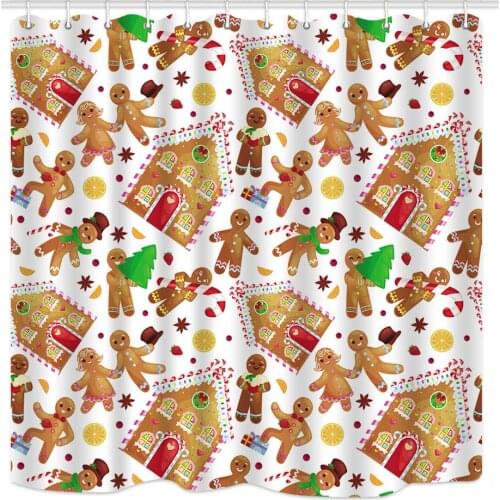 Christmas House Gingerbread Man Shower Curtain Waterproof Polyester Fabric Bathroom Decor