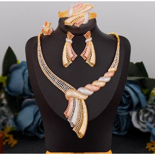 TIRIM Fashion African Big Jewelry Sets Hyperbole Style Crystal Necklace Nigerian Bridal Wedding Engagement Jewellery Accessory
