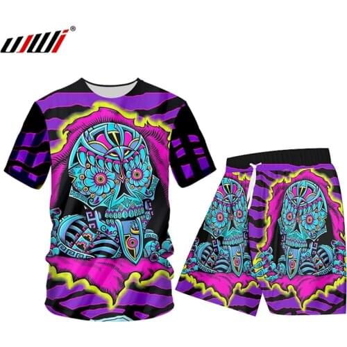 UJWI Summer 3d Print Skeleton T-shirt Sets Unisex Athletic Baseball Shirt Men Casual Oversize Vest Short Pants Two-piece Suit