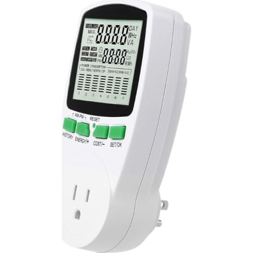 Intelligent Digital Power Monitor Meter with Big LCD Display Energy Watt Voltage Amps Meter for Energy Saving US Plug M89B
