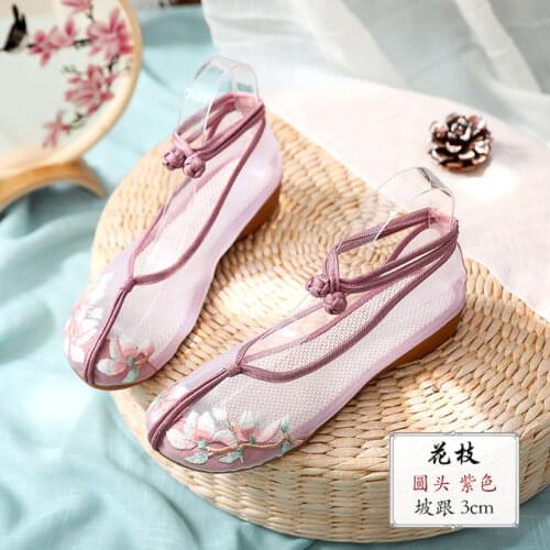 Chinese Traditional Embroidered Hanfu Sandals Women Retro Yue Opera Dance Performance Mesh Shoes Carnival Party Cosplay Boots