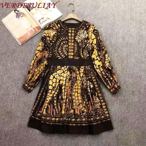 VERDEJULIAY Romantic Runway Design Vintage Dresses Women French Fashion 2020 Spring High Street Animal Print A-Line Mini Dress