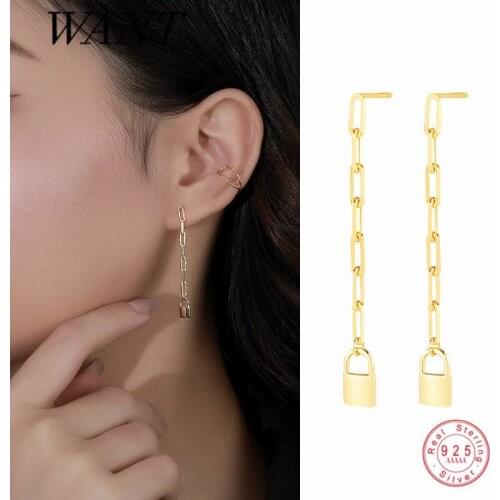 WANTME Genuine 925 Sterling Silver Punk Simple Lock Keychain Tassel Long Earrings for Women Trendy Rock New Jewelry Gift 2021