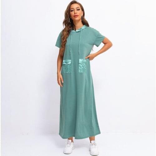 Fridayin 2021 Summer Chic Fashion Short Sleeve Solid Color Casual Loose Female Long Dresses