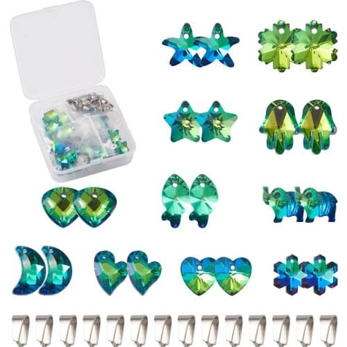 1Box Electroplate Faceted Glass Pendants Mixed Shapes Charms with 304 Stainless Steel Snap on Bails For DIY Jewelry Making