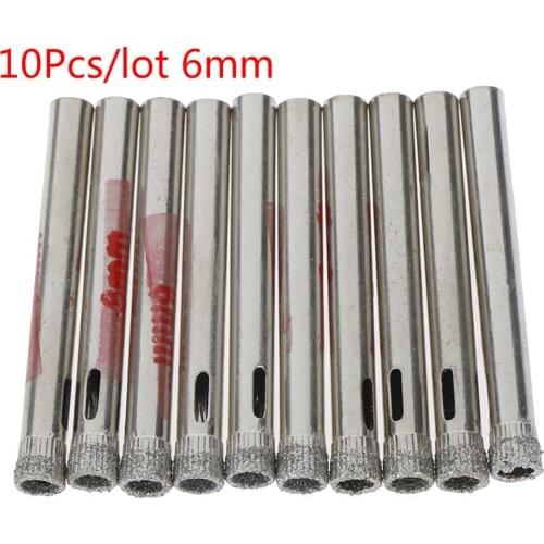 10Pcs/lot 6mm Diamond Coated Core Hole Saw Drill Bits Glass Tile Ceramic Tool