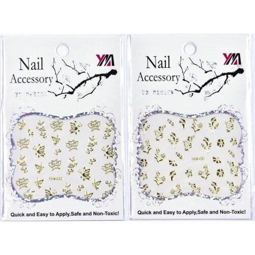 100Sheets Fashion Ultrathin 3D Adhesive Golden Lace/Hollow Bows/flower Nail Strip Stickers Gold Decal FAN76-105 ##30designs