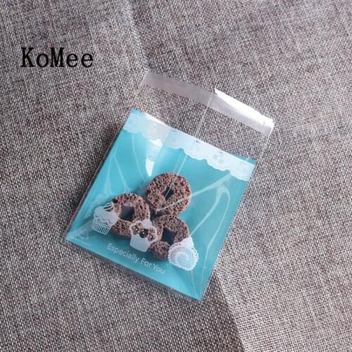 100pcs/lot 10x10+3cm Blue Pattern Clear Plastic Cellephane Bag Favor Candy Gift Cookies Packaging Bag Bopp Ploy Bags