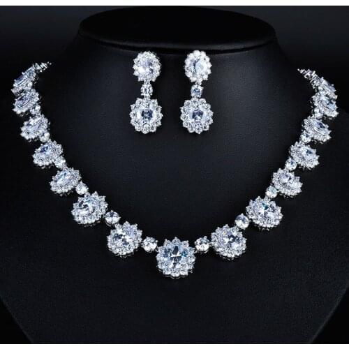 2015 Wedding Bridal Clear AAA CZ Drop Necklace Earrings Jewelry Set Gift GLDTN0104