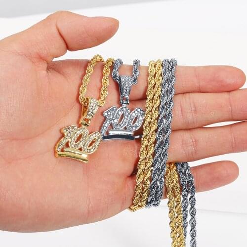 2021 Fashion Simple Hollow Necklace Gold Full White Rhinestone 100 Points Pendant Jewelry Student Bling Necklaces Jewelry Gift