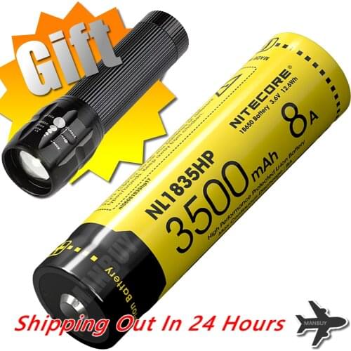 2021 Nitecore NL1835HP High Performance 18650 3500mAh 3.6V 12.6Wh 8A Protected Li-ion Button Top Battery for High Drain Devices