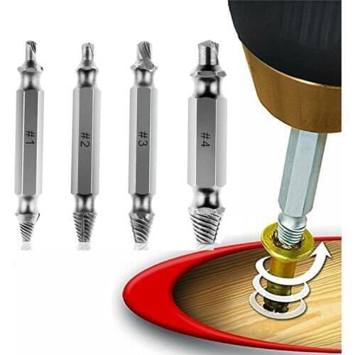 Double Side Drill Out Damaged Screw Extractor Out Remover Handymen Broken Bolt Stud Removal Tool Kit 4pc #1 #2 #3 #4