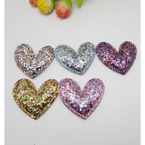 25pc/5x4.5cm DIY Bling Shiny Heart Shape Padded Applique for Baby Headwear Accessories and Garment Accessories