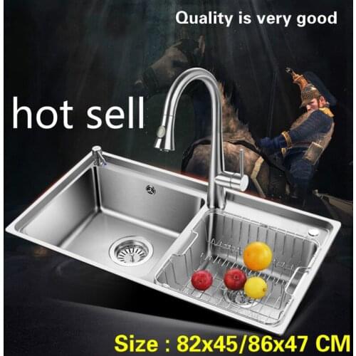 Free shipping Hot sell fashion luxury kitchen double groove sink standard 304 food grade stainless steel big 820x450/860x470 MM