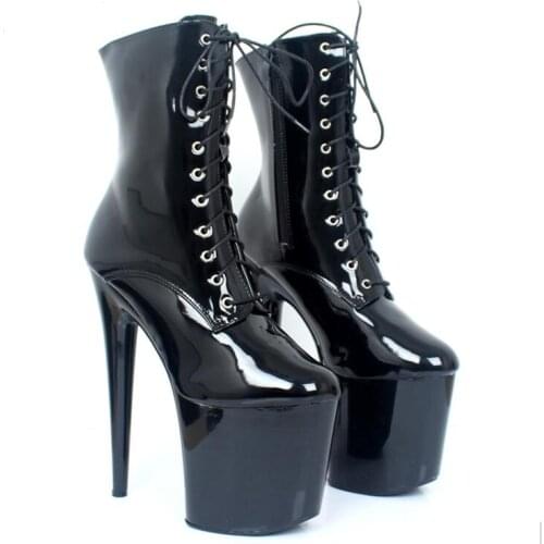 20CM Platform Boots Lace Up Extreme High Heels Dancing Ankle Boots Black Plus Size Nightclub Shoes