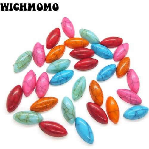 New 50 Pieces 7*15MM 4 Colors Acrylic Imitation Stones Textured Beads Half Oval Marquise Flat Base Diy Jewelry Accessories PJ388