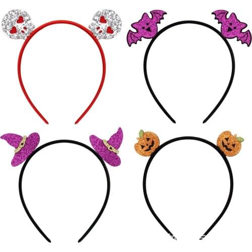 Boutique 20pcs Fashion Glitter Skull Pumpkin Bat Ghost Hat Hairbands Hair Sticks Halloween Party Princess Hair Accessories