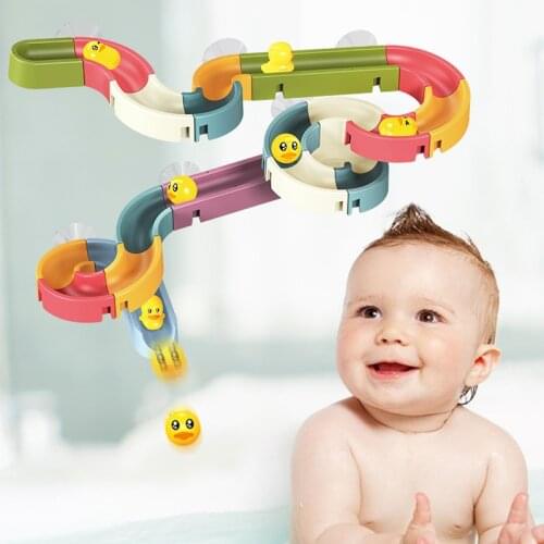 Baby Bath Toys Wall Suction Marble Race Run Track Bath Ducks Water Games Tool Bathtub Bathing Shower Toys for Children Gifts