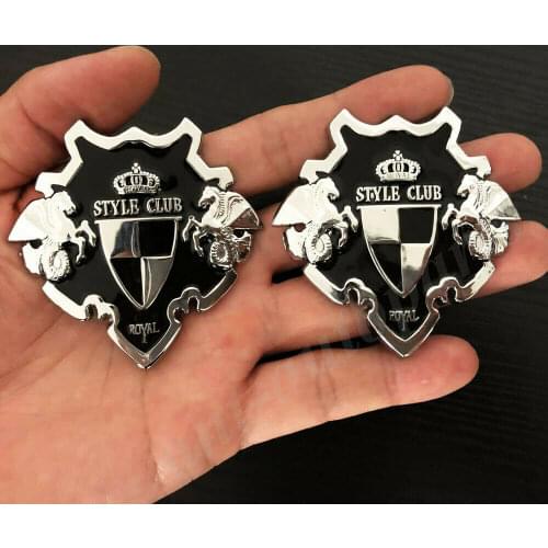 2pcs Metal Chrome Royal Style Club Shield Car Trunk Emblem Badge Decal Sticker