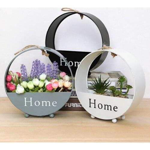 European Creative Wrought Iron Round Wall Hanging Wall Simple Living Room Wall Decorative Storage Flower Basket Home Decoration