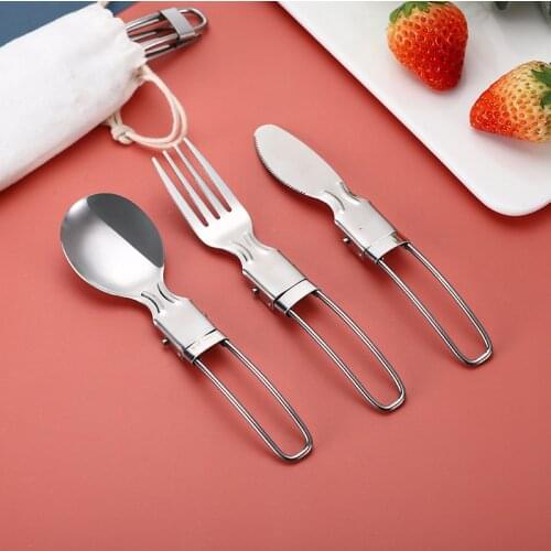 Factory whilesale Stainless steel folding salad knife fork spoon outdoor picnic travel convenient tableware