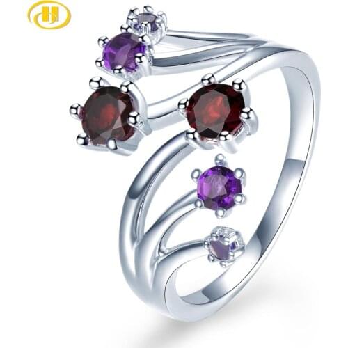 Hutang Natural Multi Gemstone Rings GarnetAmethyst Iolite Solid 925 Sterling Silver Engagement Ring Fine Jewelry for Women New