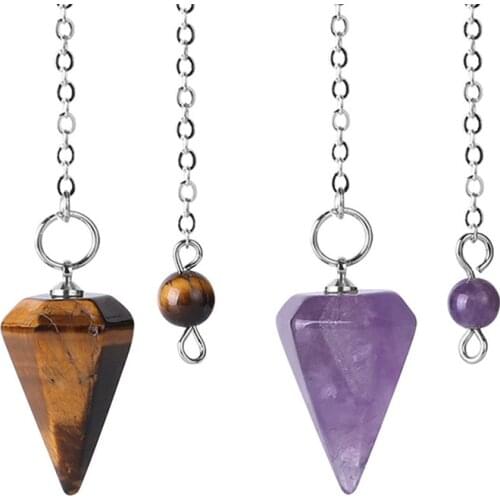 Reiki Healing Pendulums Small Size Natural Stones Pendant Amulet Crystal Meditation Hexagonal Pendulum for Men Women Accessories