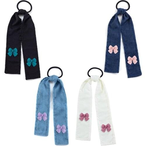 Candy Color Scrunchies Bow-Knot Long Streamer Hair Tie For Girls Kids Hair Ribbon Women Ponytail Scarf Sweet Elastic Hair Band